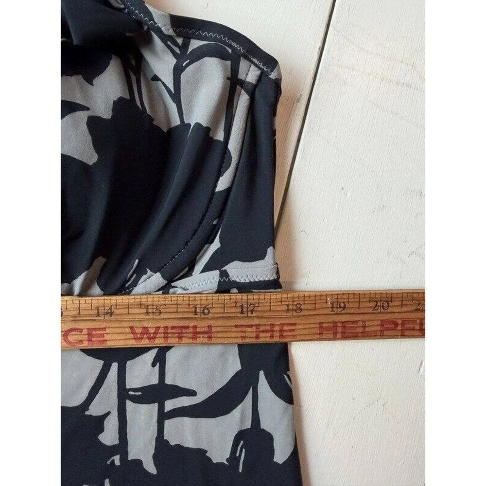 Lands End Black Gray Floral Print Swimsuit Tankini Top Underwire Adjustable 18
